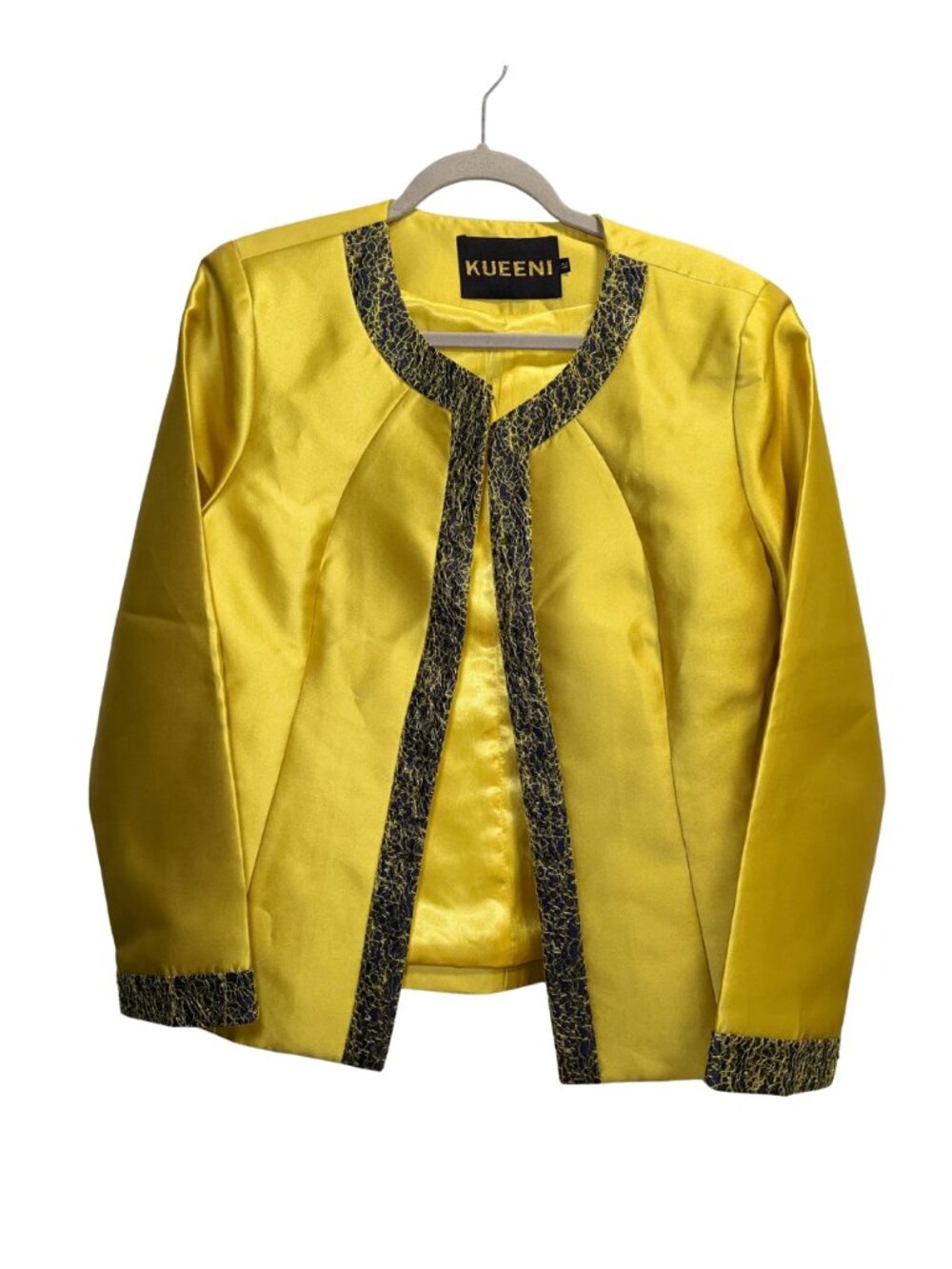 Kueeni Size 12 Yellow Gold Embellished Statement Jacket Blazer